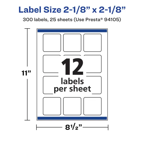 Avery Matte White Square Labels, 2-1/8" x 2-1/8" {5}