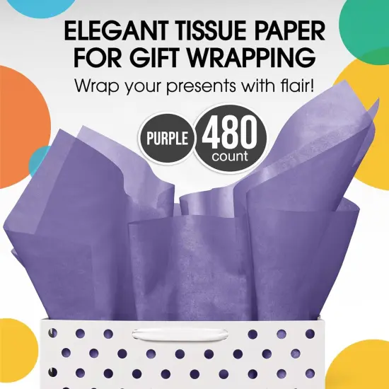 Tissue Paper for Gift Bags - 15" x 20"Bulk Tissue Paper Dark Blue 480 Sheets - 10lb Newsprint for Packing, Birthday Gift Box Filler, Packing Supplies for Moving SuppliesPurple {4}