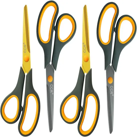 Scissors 8 Inch Soft Comfort-Grip Handles Sharp Titanium Coating Blades, 4-Pack {3}