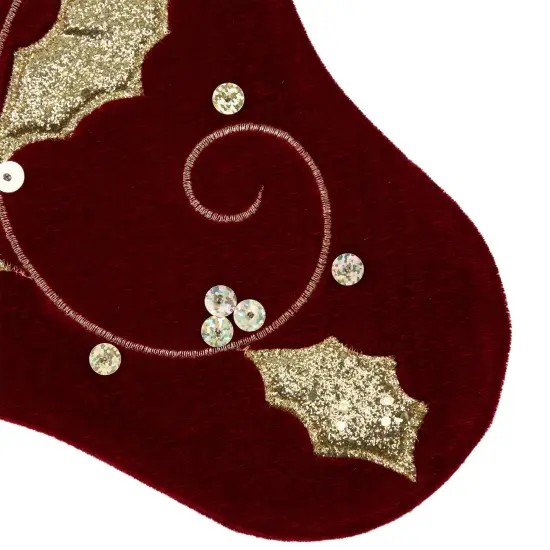 Northlight 20.5-Inch Velvet Gold and Maroon Etched Cuff Christmas Stocking {6}