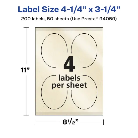 Avery Pearlized Ivory Oval Labels with Sure Feed Technology, Print-to-the-Edge, 4.25" x 3.25" {5}