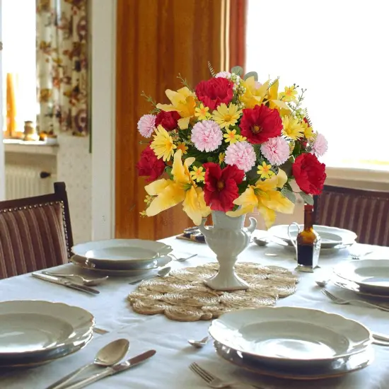 2 Bunches 18.5" Spring Silk Yellow Artificial Flowers (Lily Poppy) {5}