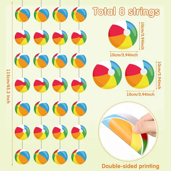 8 Pieces Beach Ball Garland Summer Pool Party Hanging Banner Decorations(Beach Ball) {2}