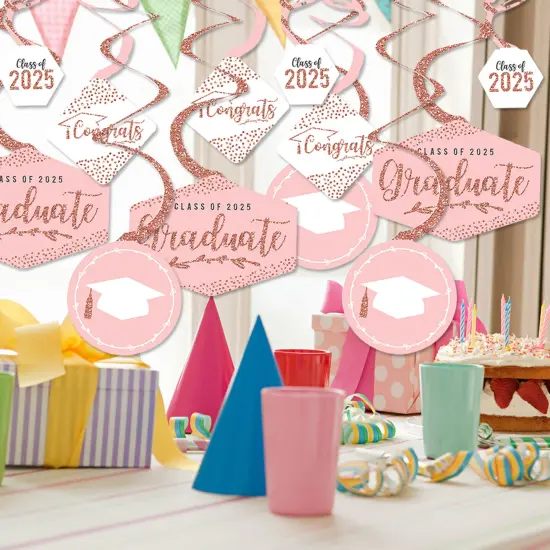 Big Dot of Happiness Rose Gold Graduation Class of 2025 Decorations Hanging Swirls - Set of 40 {4}