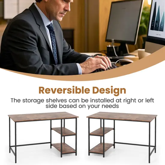 Costway 47'' Computer Desk Office Study Table Workstation Home w/ Adjustable Shelf Rustic Black/Coffee/Brown {5}