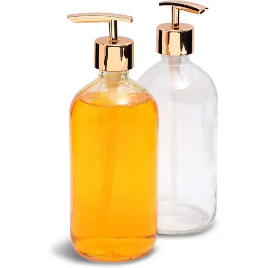 Juvale Clear Glass Soap Dispenser with Rose Gold Pump (16 oz, 2 Pack) {1}