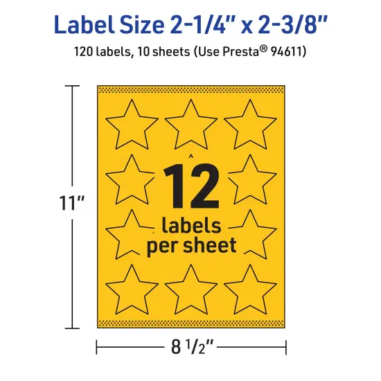 Avery Bright Yellow Paper Labels, 2-1/4" x 2-3/8" Star {5}