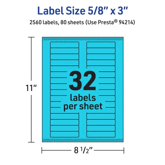 Avery Bright Blue Paper Labels, 5/8" x 3" Rectangle {5}