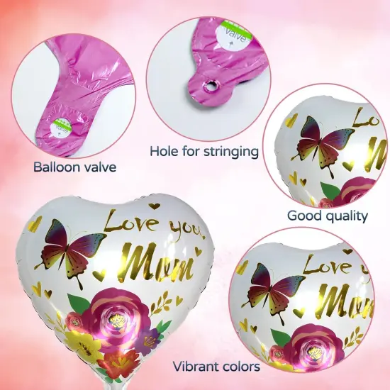 30 Pcs Happy Mother's Day Balloons Party Decorations, 18 Inch Heart Love You Mom Balloons, Colorful Mylar Foil Balloon with Ribbon for Mother Grandmother Birthday Supplies, Meaningful Mother's Day! {4}