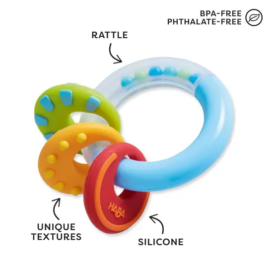 HABA Color Burst Silicone Teethers for Babies 6-18 Months - Rattle & Grasping Toy for Safe Sensory Development - Dishwasher Safe Baby Essentials Multicolor {3}