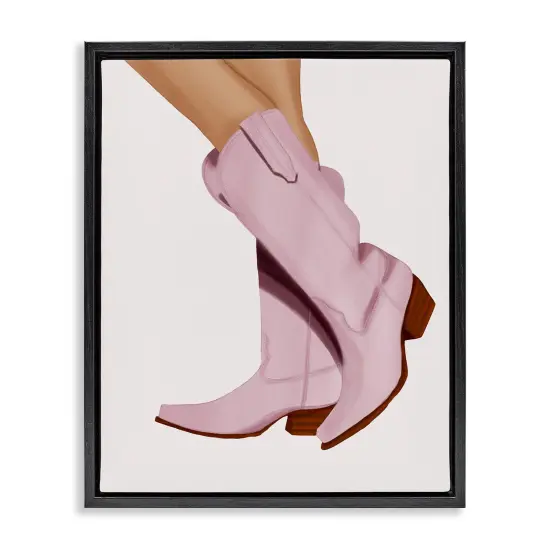 Stupell Industries Pastel Pink Cowgirl Boots Framed Floater Canvas Wall Art Design by Saba Rauf {1}