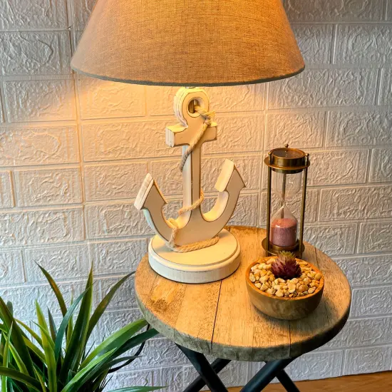 Coastal White Anchor Table Lamp 19" Nautical Beach Decor with Shade {5}