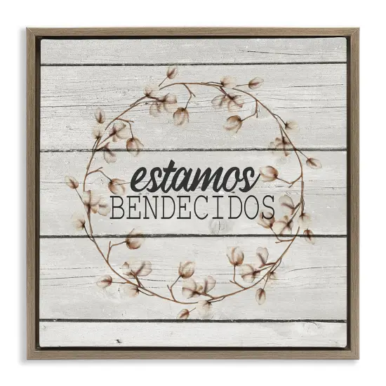 Stupell Industries Estamos Bendecidos con Algod&oacute;n Framed Floater Canvas Wall Art Brown Floater Frame {1}