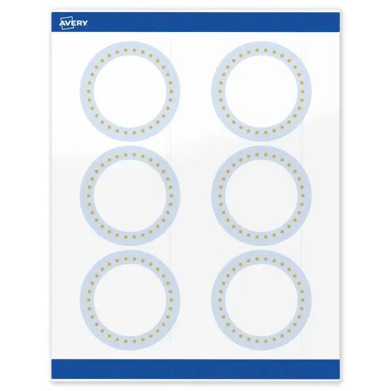 Avery Printable Round Labels, Gold Dots with Blue Border, 3" Diameter, Glossy White Round Labels, Permanent, Laser/Inkjet, 60ct, Great for Product Labels {1}