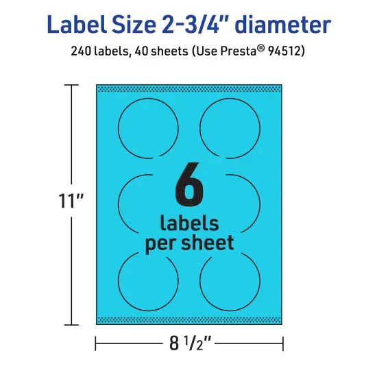 Avery Bright Blue Paper Labels, 2.75" Diameter Round {5}