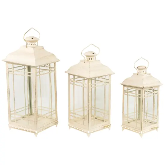 Northlight Weathered Mission Style Metal Candle Lanterns - 19.5" - Cream and Gold - Set of 3 Beige {6}