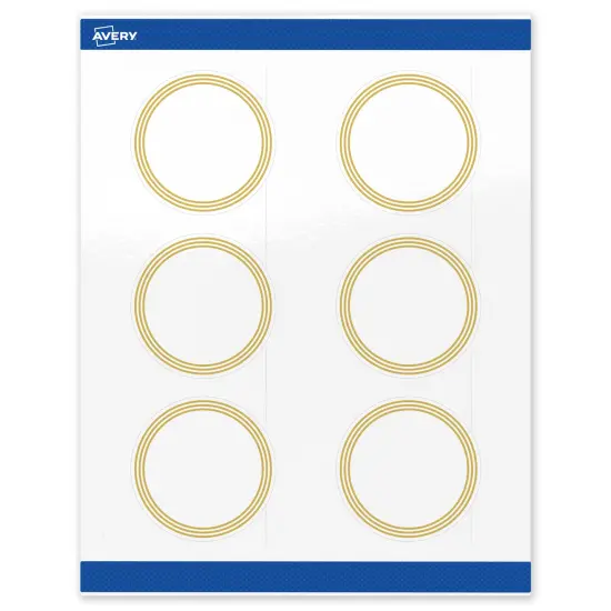 Avery Printable Round Labels, Gold Multi-Lined Border, 3" Diameter, Glossy White Round Labels, Permanent, Laser/Inkjet, 60ct, Great for Product Labels {1}