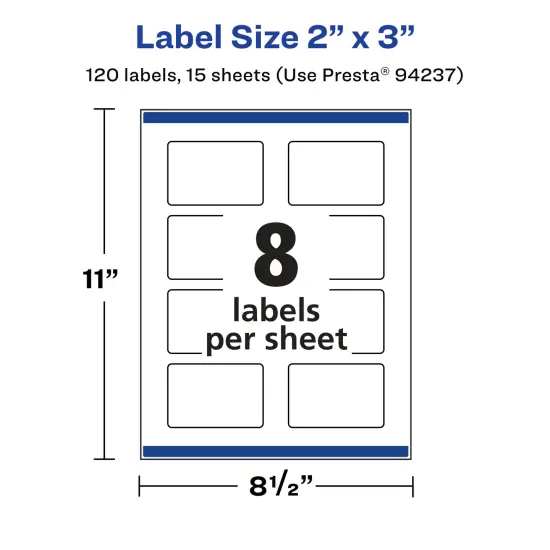 Avery Matte White Removable Rectangle Labels with Sure Feed Technology, Print-to-the-Edge, 2" x 3" {5}