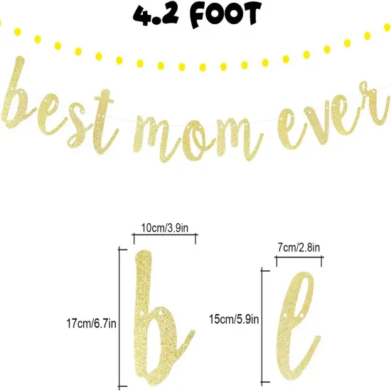 Best Mom Ever Gold Glitter Bunting Banner Mother's day {2}
