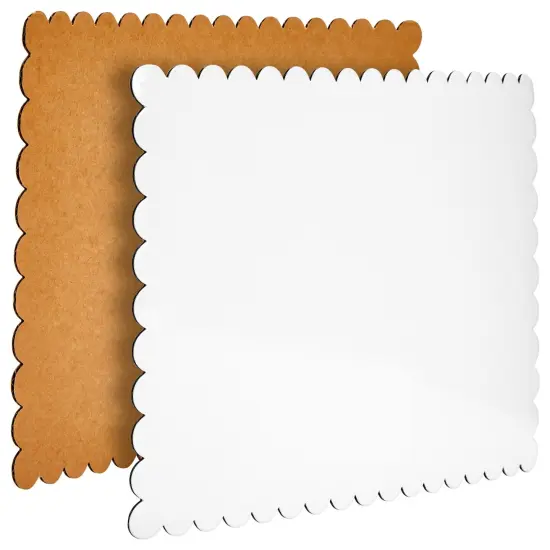 White Foil Cake Boards, Scalloped Rectangle Dessert Base (14 x 10 In, 25 Pack) {4}