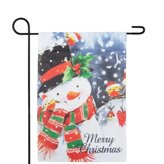 Northlight Snowman and Birds Merry Christmas Outdoor Garden Flag 12.5" x 18" White {1}