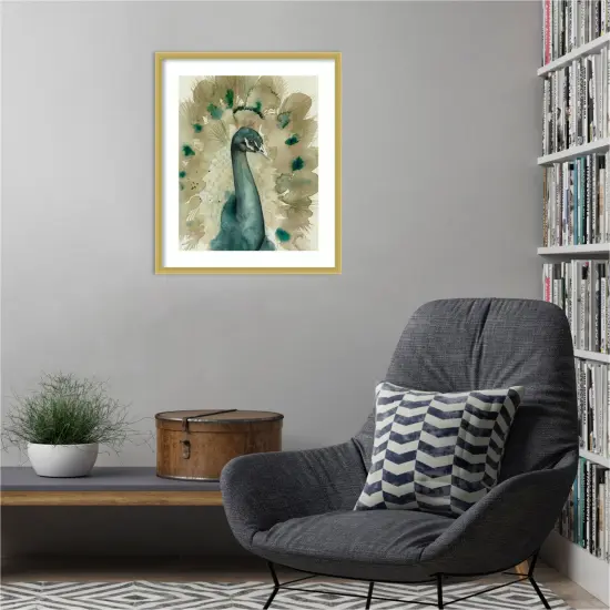 Sepia Peacock I by Grace Popp Wood Framed Wall Art Print {5}