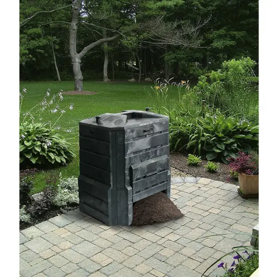 Black Plastic 94 Gallon Compost Bin with Locking Lid and Sliding Doors {2}
