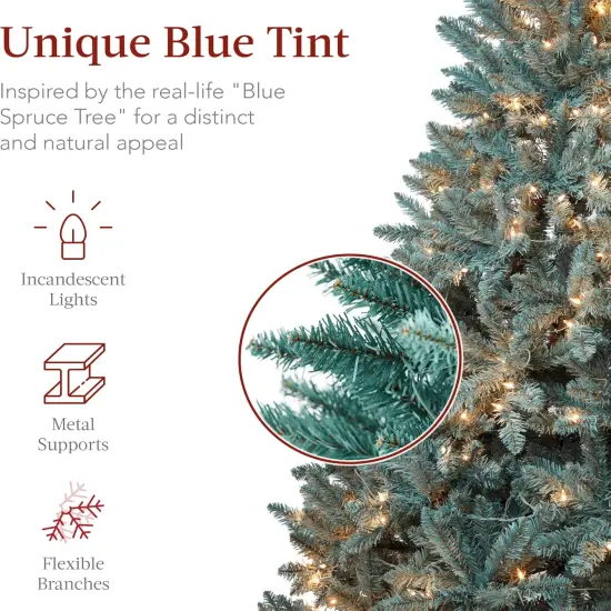 Pre-Lit Blue Spruce Christmas Tree Hinged Artificial Tree with 420 Lights & Foldable Metal Base {3}