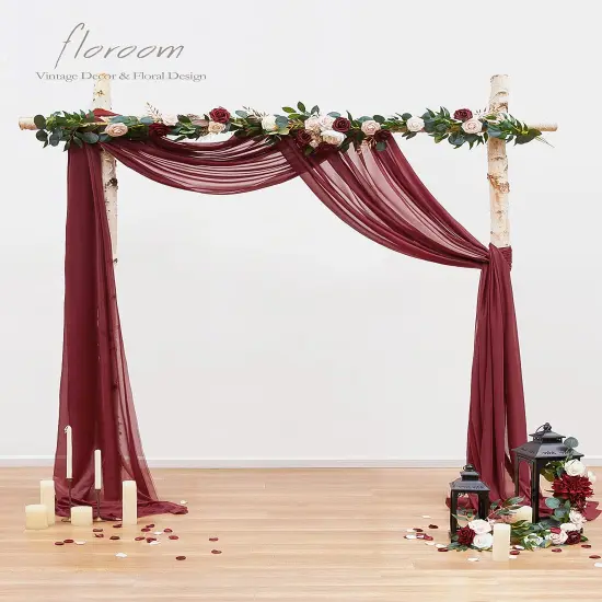 Wedding Arch Draping Fabric 2 Panels 20Ft Burgundy Chiffon Fabric Drapes Arbor Drapery Wedding Ceremony Reception Swag Dark Red Decorations {6}