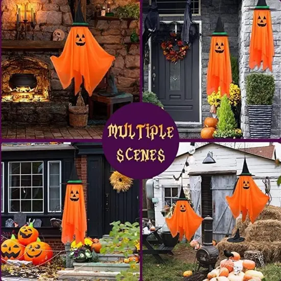 2 Pack Orange Pumpkin Wizard Hat Halloween Decor {3}