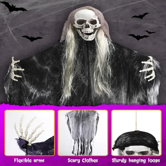 3 Pack Hanging Ghosts & Grim Reaper for Indoor & Outdoor Haunted House {4}
