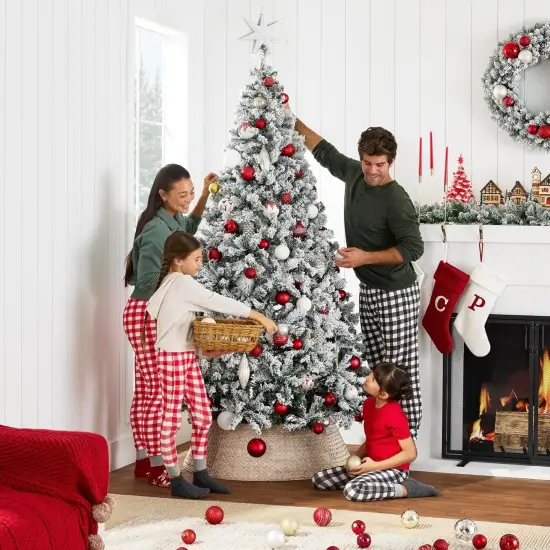 Snow Flocked Christmas Tree Full Unlit Pine with Easy Setup and Sturdy Metal Stand {3}