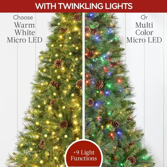 Pre Lit Full Scotch Pine Christmas Tree 1,500 Twinkling Micro LED Lights White & Multicolor, for Holiday Decor and Celebrations {2}