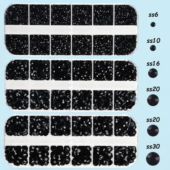 7000pcs+ Flatback Glass Hotfix Iron On Rhinestones Crystal for DIY Making with 1 Tweezer & 1 Picking Pen for Shoes, Clothes, Face Art, Bags, Manicure (Jet Black, 5-Sizes) {6}