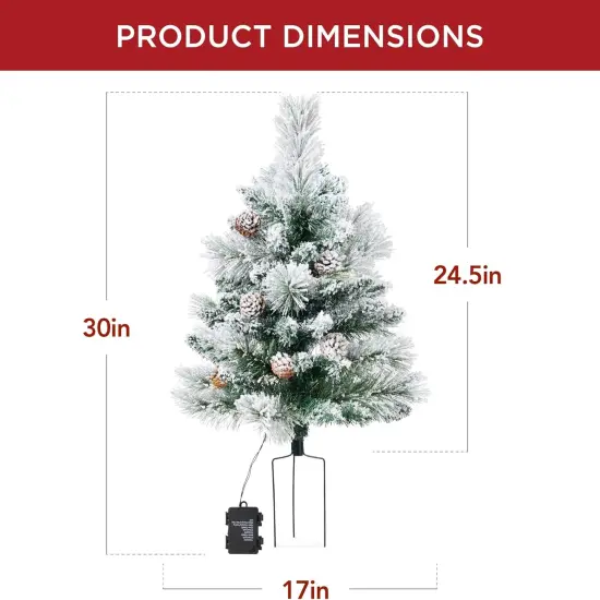 24.5in Pre-Lit Outdoor Christmas Trees, Battery Operated Holiday Pair with LED Lights Flocked {2}