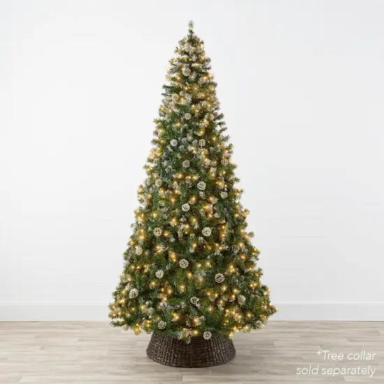 Pre Lit Pre Decorated Pine Artificial Christmas Tree Frosted 1,000 Tips with Pine Cones, 250 Lights & for Indoor Holiday Decor {2}