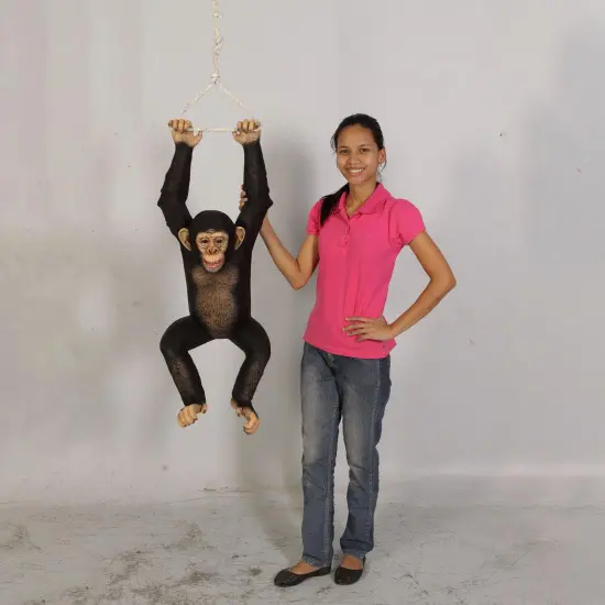 Monkey Chimpanzee Hanging On Rope Life Size Statue {3}