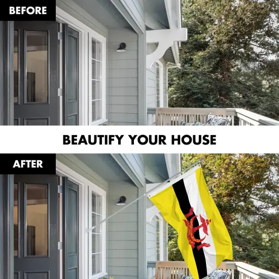 G128 Combo Pack: 6 Ft Tangle Free Aluminum Spinning Flagpole (Silver) & Brunei Bruneian Flag 3x5 Ft, LiteWeave Pro Series Printed 150D Polyester | Pole with Flag Included {3}