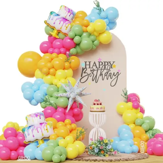 Happy Birthday Balloon Arch Garland Kit with Cake and Candy Star {1}