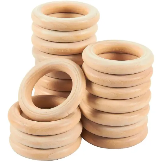 20 Pack Unfinished Natural Wood Rings for Crafts, Macrame Projects, Jewelry Making, DIY Pendant Connectors (2.1 In) Brown {1}