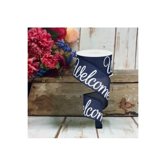 2.5" Welcome Royal Ribbon: Navy Blue (10 Yards) {3}