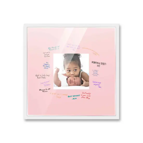Autograph White Wood Frame with Squre Pink Mat - Perfect for Event Signatures, Full-Color Pen Set Included - 3 Sizes Available {2}