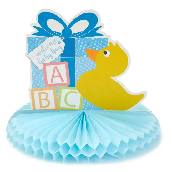 6 Pack Boy Baby Shower Table Decorations, Yellow Duck Honeycomb Centerpieces (8.25 x 7.5 In) {6}