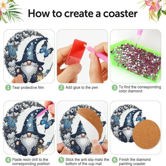 Gnomes Diamond Painting Coasters Kit Set with Holder Cork Pads {4}