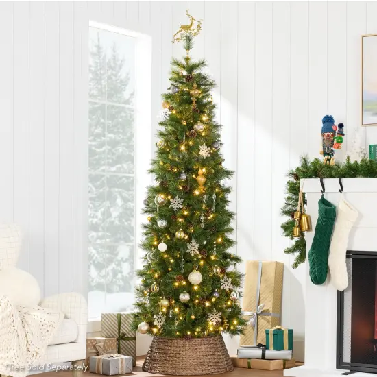 Best Choice Products 24in Woven Hyacinth Christmas Tree Collar, Tree Skirt Accessory w/ Cord Cut-Out Chestnut {6}