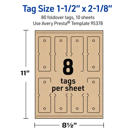 Avery Printable Rounded Rectangle Foldover Tags, Sure Feed Technology, 1-1/2" x 2-1/8", Matte Kraft Brown Cardstock, Print-to-The-Edge, Laser/Inkjet Printable, 80 Total {11}
