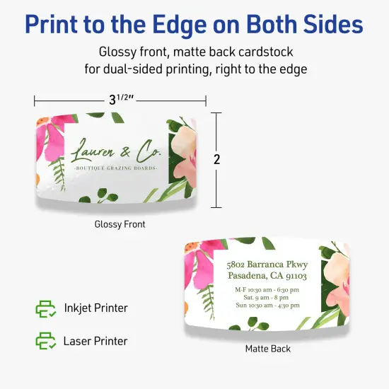 Avery Printable Arched Rectangle Business Cards, Sure Feed Technology, 2" x 3-1/2", Glossy White Cardstock, Print-to-The-Edge, Laser/Inkjet Printable, 80 Total {12}