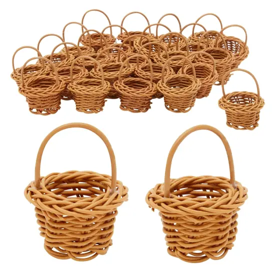 24 Pack Rattan Mini Picnic Baskets with Handles for Tiny Birthday Party Favors or Baby Shower (2.75 In) Brown {7}