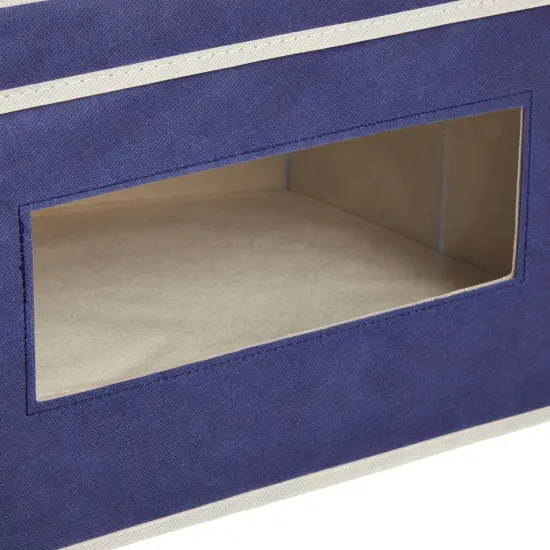 3 Pack Stackable Storage Bins With Lids, Handles, Foldable for Closet Organization (12 Inch, Navy Blue) {7}