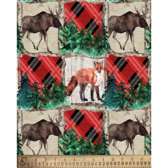 Wilderness Fox Plaid Cotton Fabric | By the Yard | Sewing and Crafting | 44 inches wide {1}